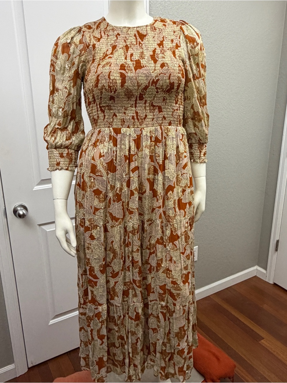 Boden Cream and Rust Floral Maxi Dress